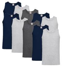 Fruit of the Loom Herren 10 Pack Weste, 4x DeepNavy 4x Grau 2x Dark Heather + 1HL-Kauf Notizblock, XL 10er Set von Fruit of the Loom