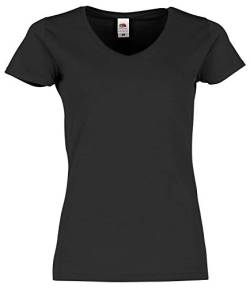 Fruit of the Loom Ladies Iconic 150 V-Neck T-Shirt, Farbe:schwarz, Größe:XL von Fruit of the Loom