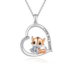 Fuchs Kette 925 Sterling Silber Anhänger Halskette Fox Heart Gifts for Women von Fryneauy