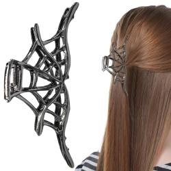 Spinnennetz Metall Haarklammern, Französische Schwarze Haarklammern Für Halloween, Gotische Haar-Accessoires, Rutschfeste Schwarze Spinnennetz-Haarspangen Für Mädchen, Frauen, Dickes Haar von Fukamou