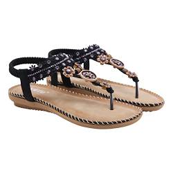 Damen Sandals Frauen Sandalen Sommer PU Leder Bohemian Stil Flach Zehentrenner von Fulenyi