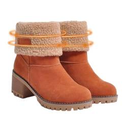 Schneestiefel für ältere Menschen mit runder Spitze, bequeme Damen-Schneestiefel mit dickem Absatz, warme Winterstiefel, schicke Schneeschuhe für Winter, kaltes Wetter, Wandern, Orange, 42 EU von Fulenyi