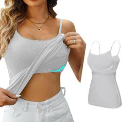 Fulidngzg Damen Unterhemden Verstellbare Spaghetti mit Integriertem BH, Sommer Ärmellose Tank Top Loungewear, Baumwolle BH Hemdchen ohne Bügel, Bustier Gepolstert Shapewear Unterhemd von Fulidngzg