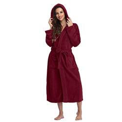 Fulidngzg Frotteekleid Damen Lang Frottee Bathrobe Bademantel Weicher Große Größen Saunakilt Morgenmantel Frottier Kuscheliger Sauna Frotteekleid mit Kapuze Leicht Waffelpique Hausmantel von Fulidngzg