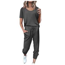 Fulidngzg Jumpsuit Damen Elegant Leinenbluse Und Leinenhose Hausanzug Suits Set Hosenanzug Jogginganzug Sommer Vintage Overall Leinenhemd Trainingsanzug Zweiteiler Locker Leinen Änzuge Freizeitanzug von Fulidngzg