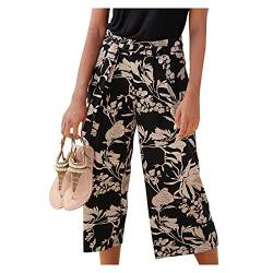 Fulidngzg Stoffhose Damen Sommer Mädchen Elegant Luftig Sommerhosen Haremshosen mit Gummizug Jersey Lang Viskose Caprihose Hosen Leicht Dünne Sommer Boho Bunte Stoffhose Luftige Hose von Fulidngzg