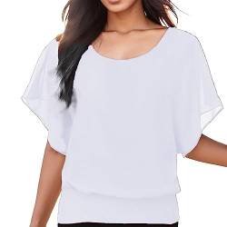 Kurzarm Bluse Damen Weiss Sommer Damenblusen mit Gummizug Am Saum Elegant Yoga Blusen Festliche Made in Italy Oberteile Große Größen Fledermaus Shirt Festlich Locker Oversize Tunika Tshirt von Fulidngzg