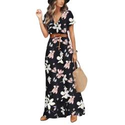 Maxikleid Damen Sommer Lang BlumenkleidGroße Größen Schicke Italienische Kleider Sommerkleid 50 Style Elegant Boho Kleid Strandkleid Luftig Leicht Frühlingskleid Freizeitkleid von Fulidngzg