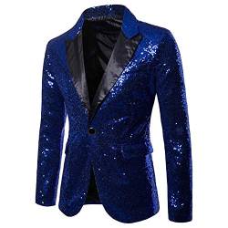 Schwarzes Glitzer Sakko Herren, Slim Fit Winter Glitzer Jacket Glitzer Sakko Blau Glamour Pailletten Blazer Tuxedo Modern Sportlich 3XL Silvester Outfit Smoking von Fulidngzg