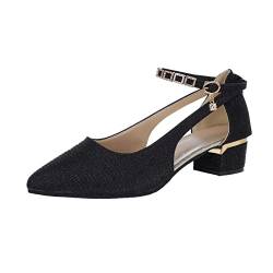 Silberne Schuhe Damen Blockabsatz Absatzschuhe Grau mit Riemchen High Heels Gothic Bequem Pumps Trachtenschuhe Slingback Elegant Dirndl Schuhe Breite Füße Sexy Hochzeit Stöckelschuhe von Fulidngzg