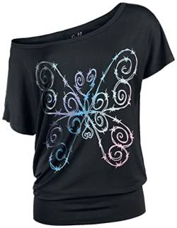 Full Volume by EMP Damen schwarzes T-Shirt mit Stacheldraht-Schmetterling M von Full Volume by EMP