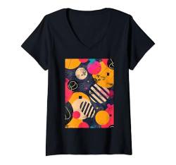 Damen 80er Jahre Retro Stil Muster Kunst Vintage T-Shirt mit V-Ausschnitt von Fun Nostalgic Vintage Pattern Arts