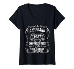 Damen Lustiger Spruch Mann Frau Jahrgang 1987 Geburtstag Geschenk T-Shirt mit V-Ausschnitt von FunShirtDealer