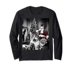 Lustiges Weihnachten Katze Selfie mit Weihnachtsmann Katzen Langarmshirt von Funny Animal Selfie with Santa Christmas Shop