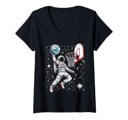 Damen Astronaut, Basketball, Weltraumfahrer, Slam, Dunking Earth T-Shirt mit V-Ausschnitt von Funny Astronaut Apparel & Outer Space Lover Gifts