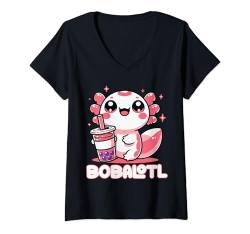 Damen Bobalotl Axolotl Kawaii Anime Lustiger Bubble Tea T-Shirt mit V-Ausschnitt von Funny Axolotl Lover Gifts Graphic Tees