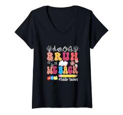 Damen Vintage Bruh We Back To School Kleinkind Lehrer Jungen Mädchen T-Shirt mit V-Ausschnitt von Funny Back To School Cute Rainbow Kids Gift 2025
