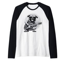 Anime Cartoon Mops spielt E-Gitarre Musiker Gitarristen Raglan von Funny Band Animal Rock Clothing Co.