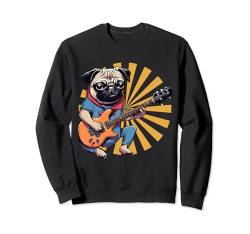 Anime Cartoon Mops spielt E-Gitarre Musiker Gitarristen Sweatshirt von Funny Band Animal Rock Clothing Co.