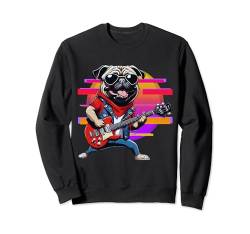 Anime Cartoon Mops spielt E-Gitarre Musiker Gitarristen Sweatshirt von Funny Band Animal Rock Clothing Co.