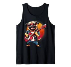 Anime Cartoon Mops spielt E-Gitarre Musiker Gitarristen Tank Top von Funny Band Animal Rock Clothing Co.