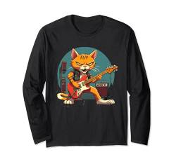 Cartoon Anime Katze spielt E-Gitarre Gitarristen Katzenliebhaber Langarmshirt von Funny Band Animal Rock Clothing Co.