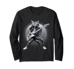 Cartoon Anime Katze spielt E-Gitarre Gitarristen Katzenliebhaber Langarmshirt von Funny Band Animal Rock Clothing Co.