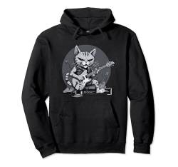 Cartoon Anime Katze spielt E-Gitarre Gitarristen Katzenliebhaber Pullover Hoodie von Funny Band Animal Rock Clothing Co.