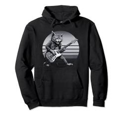 Cartoon Anime Katze spielt E-Gitarre Gitarristen Katzenliebhaber Pullover Hoodie von Funny Band Animal Rock Clothing Co.