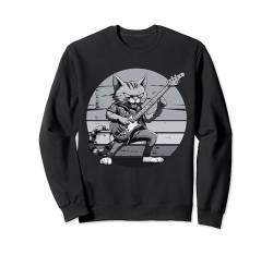 Cartoon Anime Katze spielt E-Gitarre Gitarristen Katzenliebhaber Sweatshirt von Funny Band Animal Rock Clothing Co.