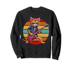 Cartoon Anime Katze spielt E-Gitarre Gitarristen Katzenliebhaber Sweatshirt von Funny Band Animal Rock Clothing Co.