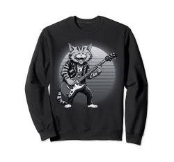 Cartoon Anime Katze spielt E-Gitarre Gitarristen Katzenliebhaber Sweatshirt von Funny Band Animal Rock Clothing Co.