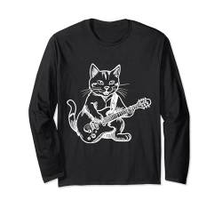 Cool Cat spielt E-Gitarristen, Katzenliebhaber Langarmshirt von Funny Band Animal Rock Clothing Co.