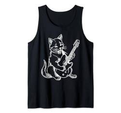 Coole Katze spielt E-Gitarre Rock and Roll lustiges Design Tank Top von Funny Band Animal Rock Clothing Co.