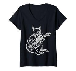 Damen Cool Cat spielt E-Gitarristen, Rock-Katzenliebhaber T-Shirt mit V-Ausschnitt von Funny Band Animal Rock Clothing Co.