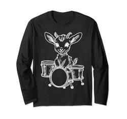 Niedliche Babyziege spielt Schlagzeug-Set, Musiker-Band-Design Langarmshirt von Funny Band Animal Rock Clothing Co.