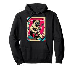 Retro Vintage Pop Art Mops spielt E-Gitarre 80er 90er Jahre Kunst Pullover Hoodie von Funny Band Animal Rock Clothing Co.