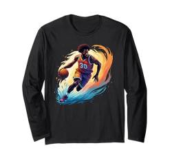 Herren Kinder Retro Vintage Basketball Boy Jersey 30 Grafik Langarmshirt von Funny Basketball Fan Number 30 Graphic Shirt