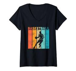 Damen Basketballspieler Vintage Basketball Liebhaber Lustiger Basketball T-Shirt mit V-Ausschnitt von Funny Basketball Gift Stuff Outfits Men Women Kids