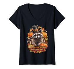 Damen Thanksgiving Racoon Pilgrim Coon Dumpster Tauchen für die Türkei T-Shirt mit V-Ausschnitt von Funny Boys Girls Men Women Thanksgiving Tees Gifts