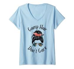 Damen Retro Camping Lover Design für Männer Frauen Lagerfeuer Urlaub T-Shirt mit V-Ausschnitt von Funny Camping Gift RV Camper Outdoor