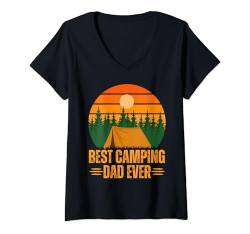 Damen Retro Camping Lover Design für Männer Frauen Lagerfeuer Urlaub T-Shirt mit V-Ausschnitt von Funny Camping Gift RV Camper Outdoor