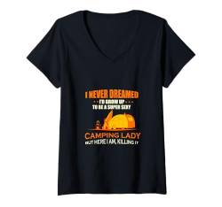 Damen Lustiges Camping-Liebhaber, Outdoor, Sommercamp, lustiges Camper-Geschenk T-Shirt mit V-Ausschnitt von Funny Camping Lover Summer Camp Funny Camper Gift