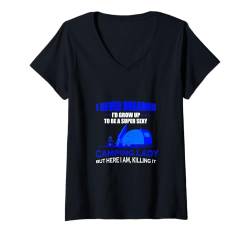 Damen Lustiges Camping-Liebhaber, Outdoor, Sommercamp, lustiges Camper-Geschenk T-Shirt mit V-Ausschnitt von Funny Camping Lover Summer Camp Funny Camper Gift