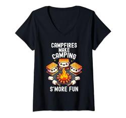 Damen Lustige Campingfeuer machen Camping S'More Spaß für Kinder, Damen und Herren T-Shirt mit V-Ausschnitt von Funny Camping Shirt For Men Women Boys Girls
