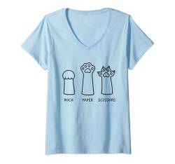 Damen Rock Paper Scissors, Handspiel, süße Pfote, lustige Katze T-Shirt mit V-Ausschnitt von Funny Cat Lover Apparel & Accessories