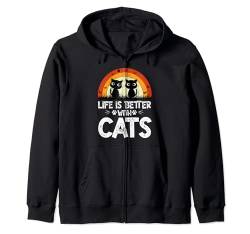 Life Is Better With Cats Lustiges Retro-Katzen-Zitat Vintage Kapuzenjacke von Funny Cat Lover Men Women