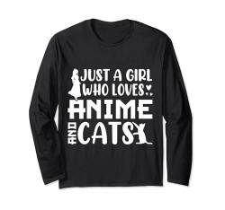 Nur ein Mädchen, das Anime und Katzen liebt Lustiger Retro-Katzen-Anime Langarmshirt von Funny Cat Lover Men Women