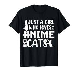 Nur ein Mädchen, das Anime und Katzen liebt Lustiger Retro-Katzen-Anime T-Shirt von Funny Cat Lover Men Women