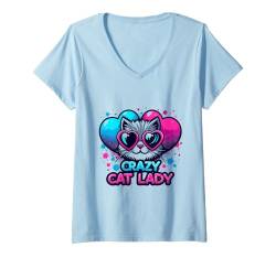 Damen Crazy Cat Lady, lustige Katze, Meow, Katzen, Kätzchenliebhaber, Mädchen und Frauen T-Shirt mit V-Ausschnitt von Funny Cat Lovers Cat Lady Apparel Co.